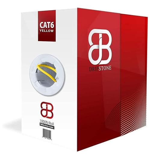 Dripstone CAT6 Ethernet Cable 1000ft Bulk Network LAN Wire 23AWG Solid UTP 550MHz High-Speed Internet Cable Gaming, Streaming, Office, Home Use, Pull Box, Cat6 Bulk, Stable Connectivity - Yellow