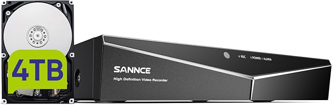 16 Channel Security CCTV DVR with 4TB Hard Drive, SANNCE 1080p Lite 5-in-1 Hybrid Video Recorder for 2MP TVI AHD CVI CVBS Analog IP Security Cameras, Motion Alerts, Remote Access, 24/7 Recording