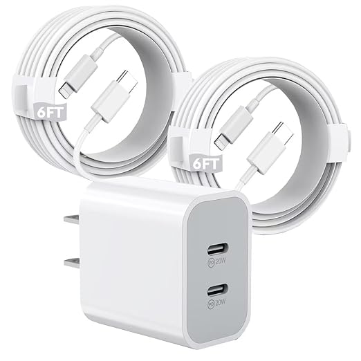 iPhone Charger 40W, USB C Charger,Dual Port 20W Type C Fast Charging Block,2-Pack 6ft MFi Certified USB-C to Lightning Cable for iPhone 14/13/12/12 Pro/12 Pro Max/11/11 Pro/11 Pro Max/XR/XS/X/8,iPad