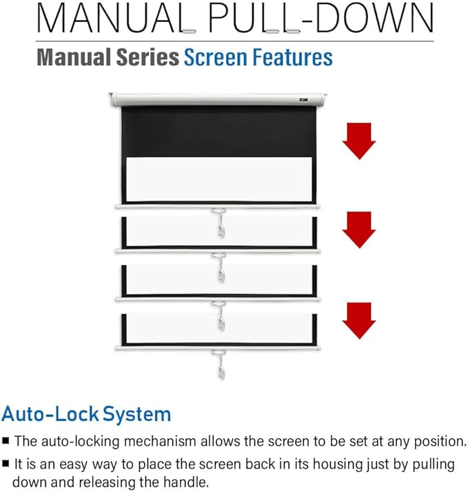 Akia Screens 125 inch Projector Screen Pull Down Manual B 1:1 8K 4K HD 3D Ceiling Wall Mount White Portable Projection Screen Retractable Auto Locking for Indoor Movie Home Theater Office AK-M125S1
