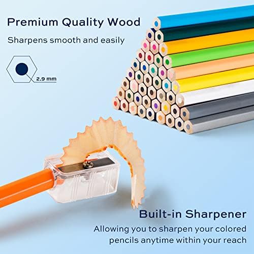 36 Pack Colored Pencils for Adult Coloring Books, Soft Core, Art Drawing Pencils for Artists Kids Beginners, Coloring Pencils Set with Sharpener for Coloring, Sketching, Painting