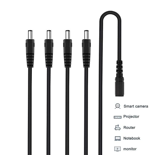 CCTV Power Cable Splitter 5 Pack 1 Female to 4 Male Plug 12V DC Power Adapter Splitter Cable for Security Parking Camera Car Monitor (5.5mm X 2.1mm)