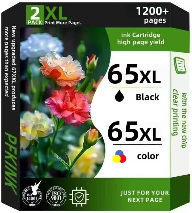 ReManufactured Ink Cartridge Replacement for HP 65 Ink 65 XL 65XL DeskJet 3755 2652 2655 3752 2622 Envy 5055 5052 5058(1Black1Color)