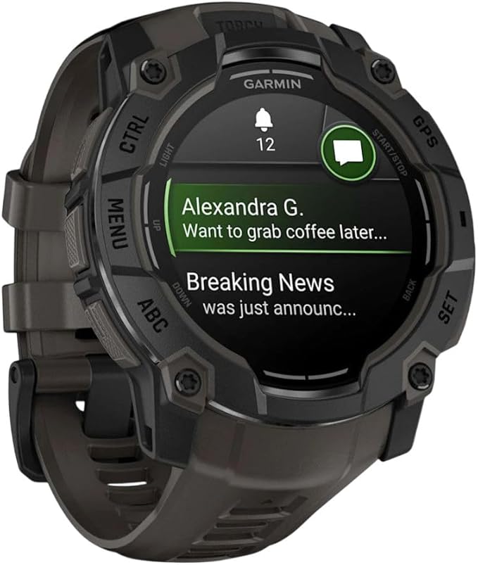 Garmin Instinct® 3 50mm, AMOLED Display, Rugged Outdoor GPS Smartwatch, Metal-Reinforced Bezel, Built-in Flashlight, Up to 18 Days of Battery Life, Charcoal