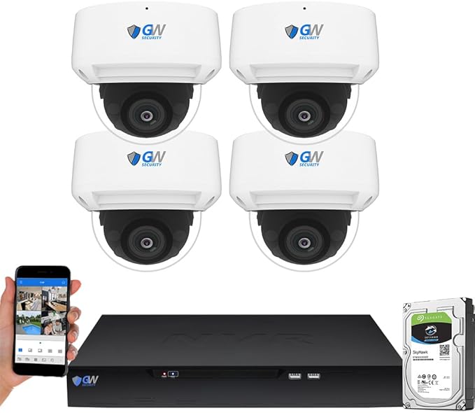 GW Security 8 Channel NVR 4K 8MP PoE 2.8-12mm Varifocal Zoom Security Camera System with 4 x 4K 8MP IP Microphone Waterproof Smart AI Dome Camera, Face Recognition/Human/Vehicle Detection
