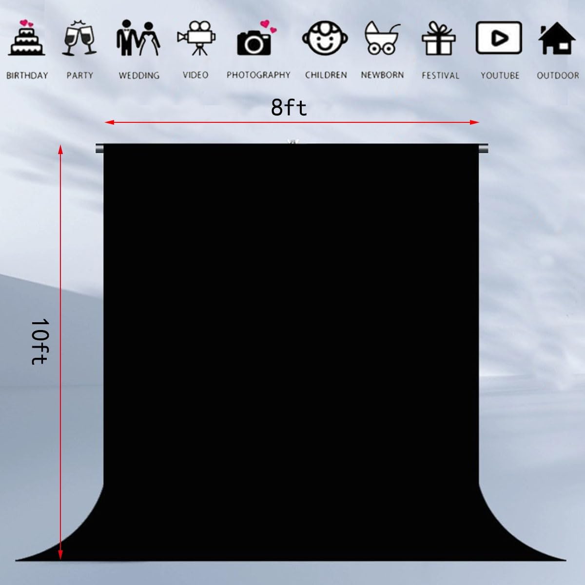 Black Backdrop Background Fabric Backdrop for Shoot Portraits Party Video Studio 8X10ft
