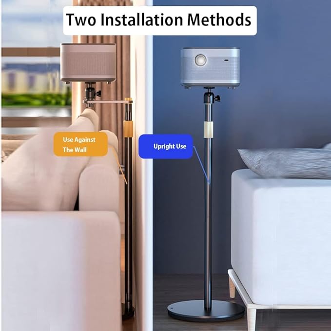 Projector Stand, 360° Swivel, Sofa Against Wall Hidden Stand, Height Adjustable, Mini Ceiling Wall Mount Projector Mount Bracket, Compatible with Home Office Video Vlog DVR Camera