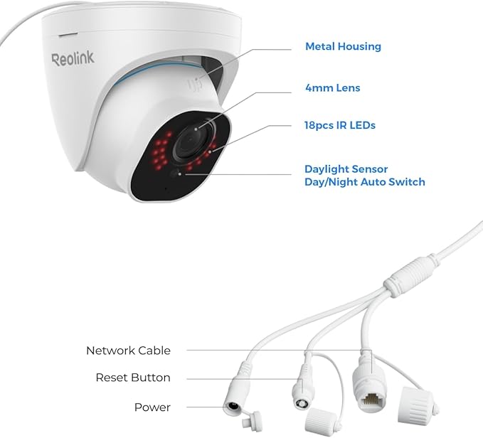 REOLINK 4K Wired Security Camera Outdoor System, IP PoE Dome Surveillance Camera with Human/Vehicle Detection, 100Ft 8MP IR Night Vision, Work with Smart Home, Timelapse, Up to 512GB SD Card, RLC-820A