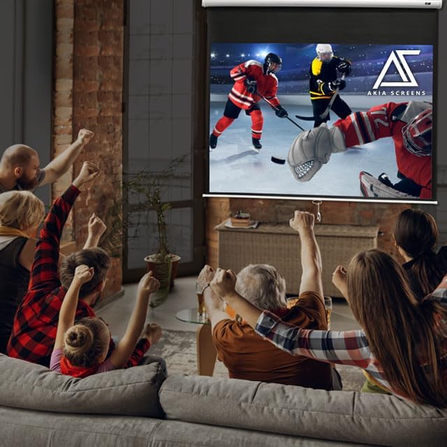 Akia Screens 100 inch Projector Screen Pull Down Manual B 4:3 or 92" 16:9, 95" 16:10 8K 4K HD 3D Ceiling Wall Mount White Portable Projection Screen for Indoor Movie Home Theater Office AK-M100V1