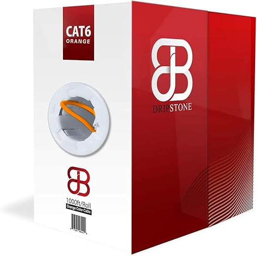 Dripstone CAT6 Ethernet Cable 1000ft Bulk Network LAN Wire 23AWG Solid UTP 550MHz High-Speed Internet Cable Gaming, Streaming, Office, Home Use, Pull Box, Cat6 Bulk, Stable Connectivity - Orange