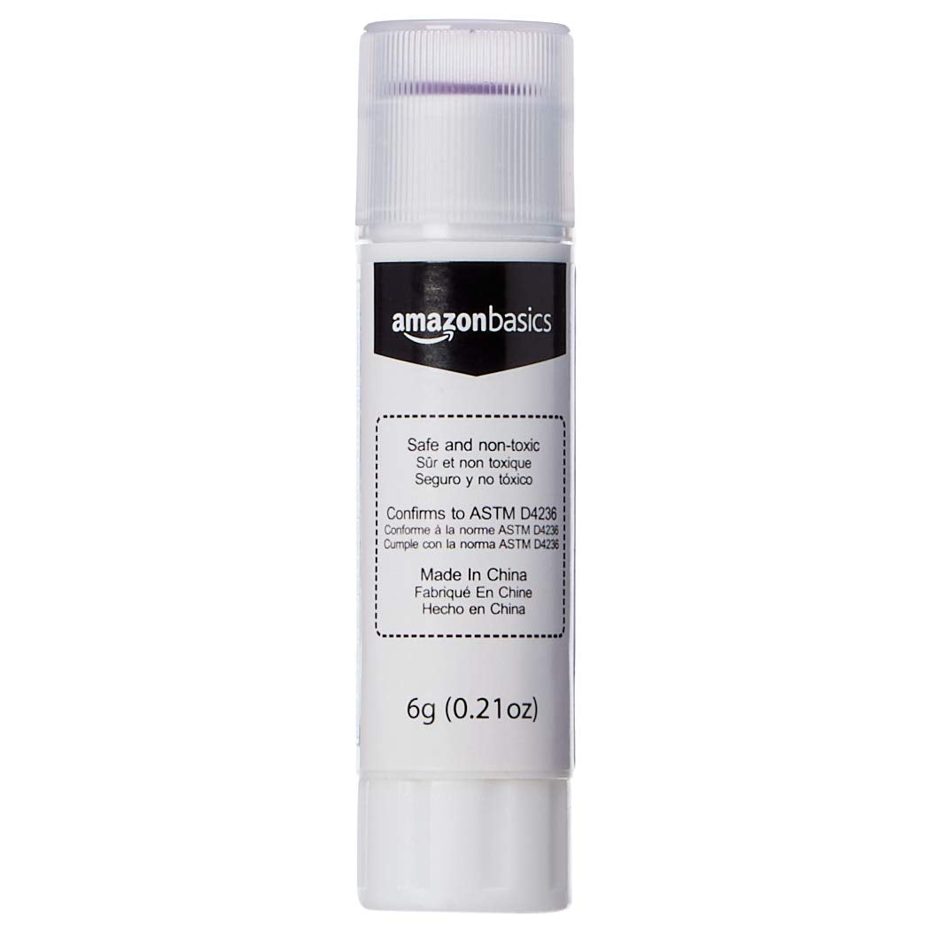 Amazon Basics Purple Washable School Glue Sticks, Dries Clear, 0.21 oz Stick, 4-Pack