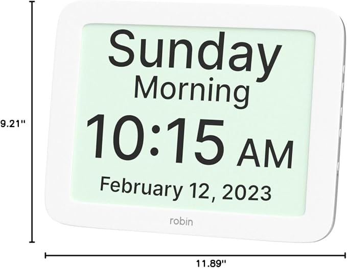 Robin Clock with Day and Date for Elderly, Clocks for Seniors, Dementia Clock, Digital Calendar Clock Elderly Bedside Clocks Seniors Alzheimers Products Dementia Clocks Seniors Extra Large, White 12"