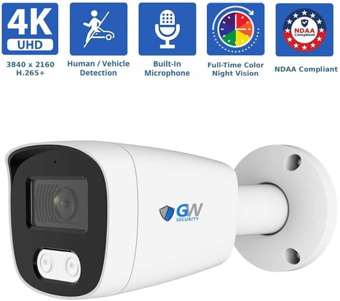 GW Security 16 Channel 12MP 4K NVR with 16 x 5MP AI PoE Microphone Weatherproof Security Camera System for Home and Business, Smart Human Detection, 24/7 Day & Night Recording with 4TB Hard Drive