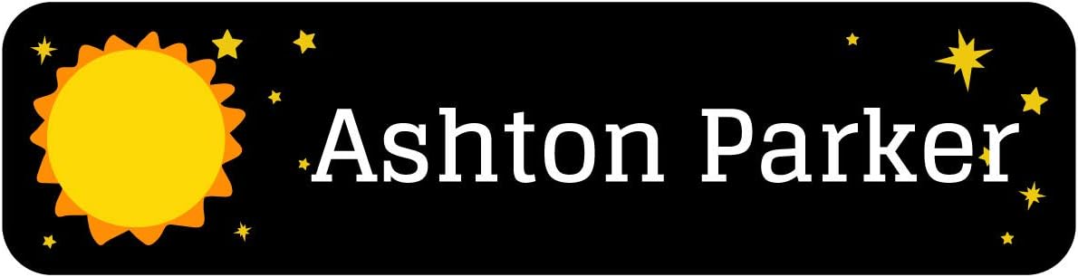 Name Bubbles - Custom Small Rectangle Name Labels for Kids (64 Labels) - Personalized Waterproof Name Stickers for Daycare, Lunch Boxes, Water Bottles, Shoes, School Supplies, & Camp (Space)