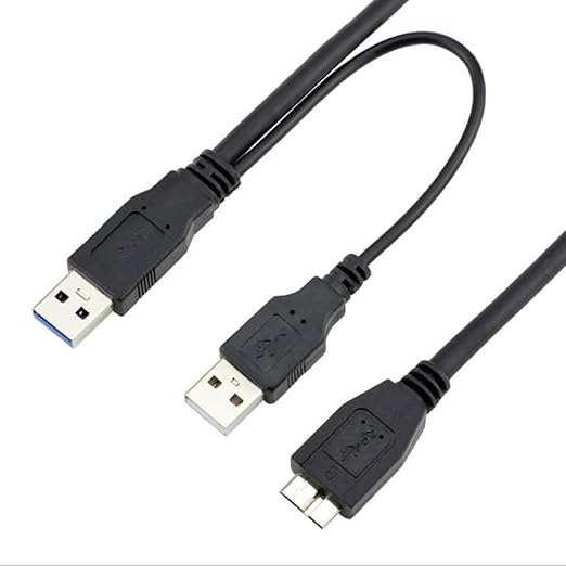 USB 3.0 Dual Power Y Shape 2 X Type a to Micro B high Speed Upto 5 Gbps Data Transfer Cable, Micro USB 3.0 to USB Splitter Cable (USB Y-Cable, USB Y Cable) 20 Inches for External Hard Drives