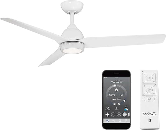 Mocha Indoor/Outdoor 3-Blade Smart Compatible Ceiling Fan 54in Matte White with 3000K LED Light Kit and Remote Control with Wall Cradle. Works with iOS/Android, Alexa, and Google Assistant.