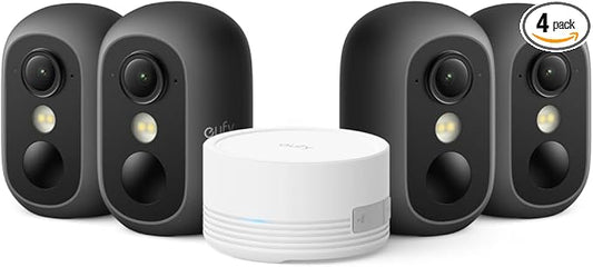 eufy Security eufyCam C35 4-Cam Kit, Wireless Security Indoor/Outdoor Camera, Magnetic Mount, Color Night Vision, Local Storage, No Monthly Fee, IP67, Facial Recognition, Solar Panel Compatible, Black