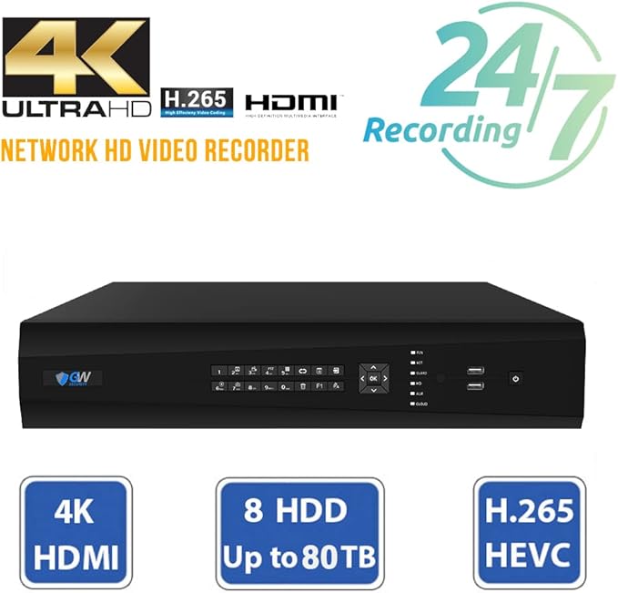 GW 4K Outdoor Indoor Face Recognition/Human/Vehicle Detection Security Camera System, 64 Channel 8MP NVR, 48 x 4K Smart AI IP Microphone Bullet Camera, Video & Audio Recording, 24TB Pre-Installed HDD