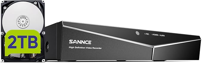 16 Channel Security CCTV DVR with 2TB Hard Drive, SANNCE 1080P 5-in-1 Hybrid Video Recorder for 2MP TVI AHD CVI CVBS Analog IP Security Cameras, Motion Alerts, Remote Access, 24/7 Recording