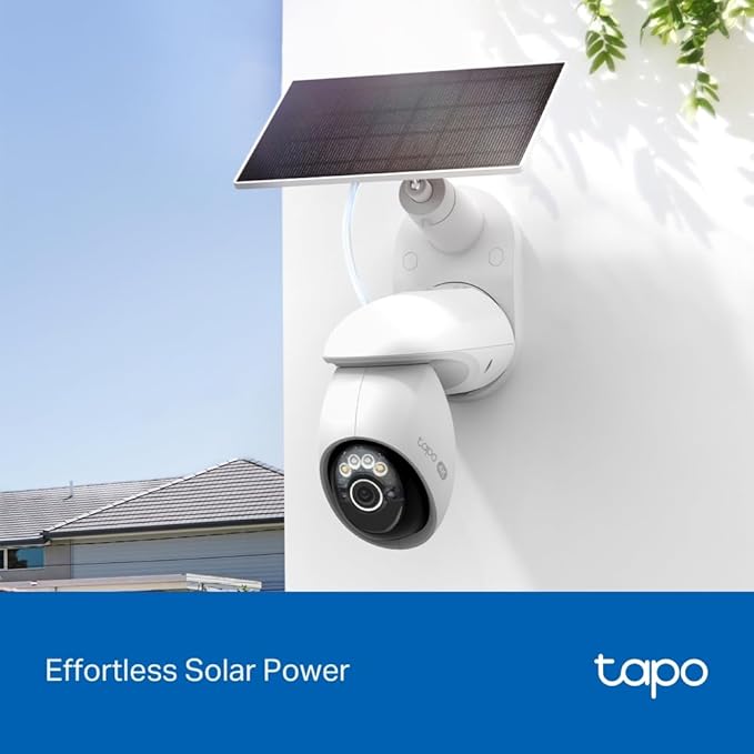 Tapo 4K Outdoor Camera Wireless, Battery Camera w/Solar Panel, Pan/Tilt, 360° View, 24/7 Capture, Free Person/Vehicle Detect, Night Vision, SD/Cloud, Works w/Alexa and Google Assistant, VistaCam 360