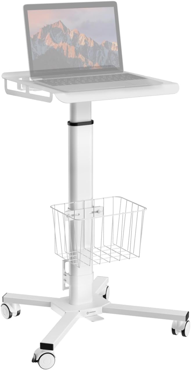 ONKRON Mobile Laptop Cart on Wheels with Load up to 17.6 lbs, Height Adjustable Side Table with Wheels & Storage, Portable Workstation for Laptop/Small Rolling Desk for Couch White