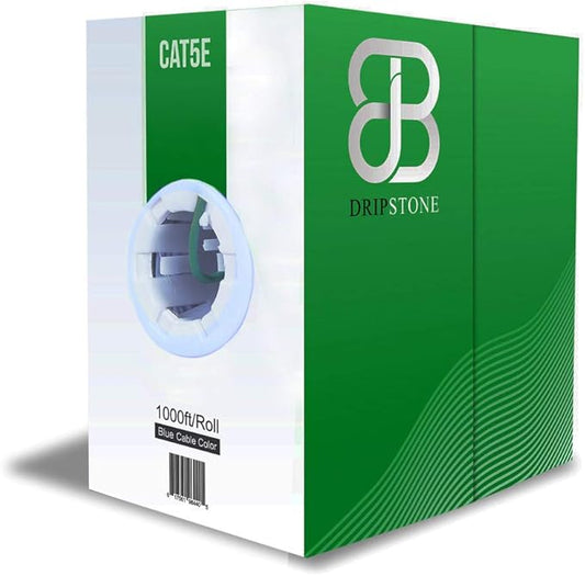Dripstone CAT5e Ethernet Cable 1000ft – 24AWG Solid CCA UTP Unshielded CAT 5e, High Speed LAN Network, RJ45 Cable, Easy Pull Box Ethernet Cord (Green)