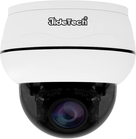 JideTech 10X Hybrid Zoom Outdoor 4K PTZ PoE IP Dome Camera, Auto Tracking, Pan Tilt Security Camera with IR Night Vision, Human/Vehicle Detection, Two Way Talk, SD Card Slot,IP66, for Onvif NVR