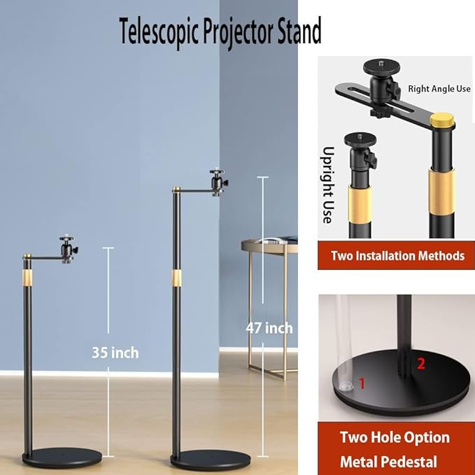 Projector Stand, 360° Swivel, Sofa Against Wall Hidden Stand, Height Adjustable, Mini Ceiling Wall Mount Projector Mount Bracket, Compatible with Home Office Video Vlog DVR Camera