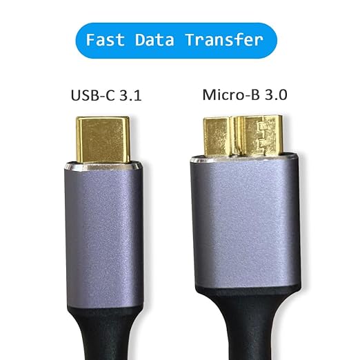 QJYTH 3FT Hard Drive Cable, Type C to Micro B Nylon Braided External Cord Compatible with Seagate, Toshiba, WD My Passport, lacie, Mac, iPhone 15/16, Tablet and More USB-C Device