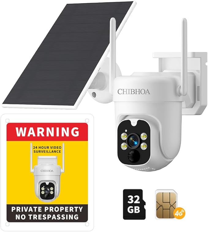 4G LTE Security Camera Outdoor, No WiFi Cellular Camera, Solar Camera Wireless with SIM Card & 32GB SD Card, 2K 4MP, PIR Motion Detection, Color Night Vision, 2-Way Talk, Siren, No Trespassing Sign
