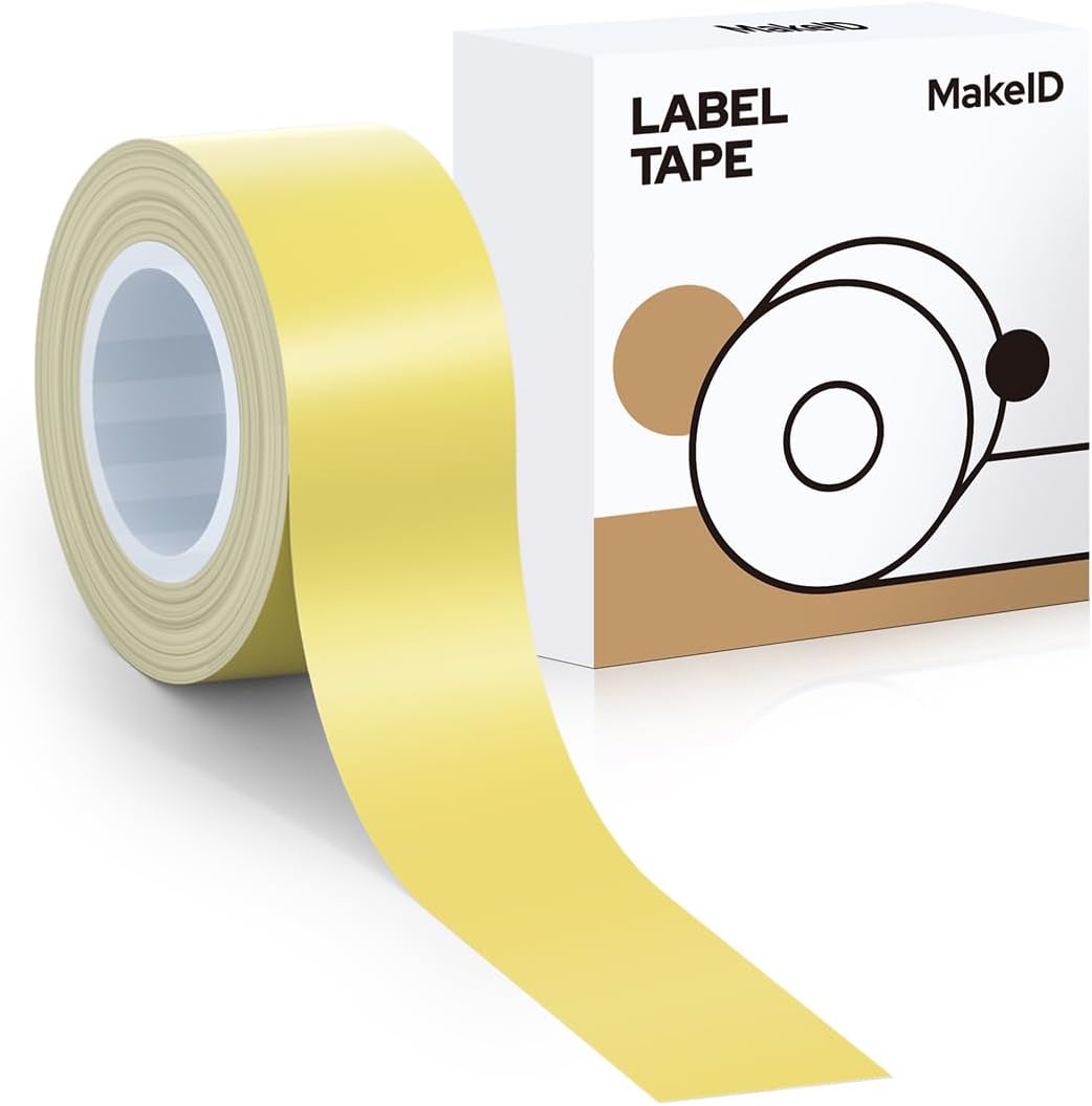 MakeID E1 Q1 Label Maker Tape Refills, 16mm x 4m (0.63" x 13') Continuous Sticker Thermal Laminated Waterproof Self-Adhesive Multipurpose Labeling Tape Replacement