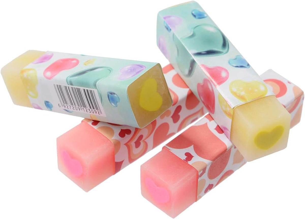 16 Pack Heart Erasers, Kawaii Jelly Erasers for Kids, Red