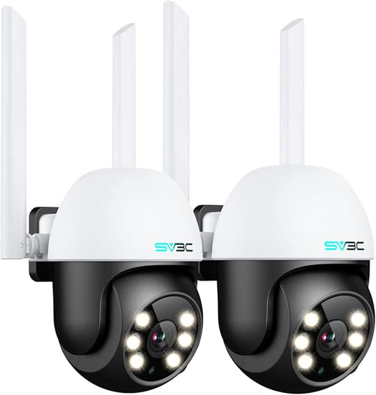SV3C 2 Pack PTZ Security Camera Outdoor, 1080P Pan Tilt WiFi IP Camera, Auto Tracking 360 Camera, ONVIF, Color Night Vision, 2-Way Audio, Human Motion Detection, Waterproof, 24/7 Recording, Camhipro