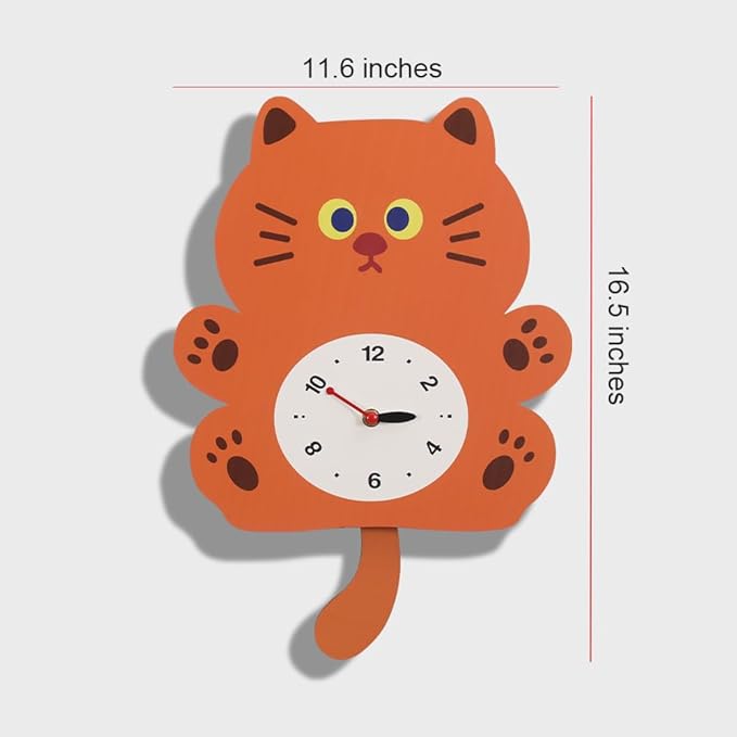FASHION in THE CITY Adorable Cat Themed Swing Wall Clock,Silent Pendulum Clock,Easy to Read Analog Clock for Cat Lovers,Nursery, Kitchen, Cute Home Decor Gift (YBZ001-Brown)