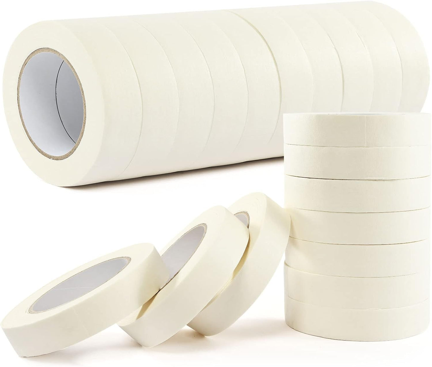 Masking Tape Bulk 1 Inch 20 Packs - White Beige Masking Tapes for General Purpose, Craft, Art, Home, Office, School, 1 Inch x 55 Yards x 20 Rolls