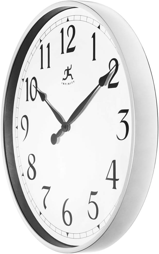 Infinity Instruments Large 18 inch Round Non-Ticking Silent Battery Operated Easy to Read Clock for Office, Classroom, School, Silver