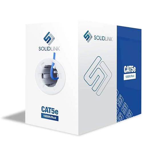 CAT5e Ethernet Cable 1000ft – 24AWG Solid CCA UTP Unshielded CAT 5e, High Speed Lan Network, RJ45 Cable, Easy Pull Box Ethernet Cord (Blue)