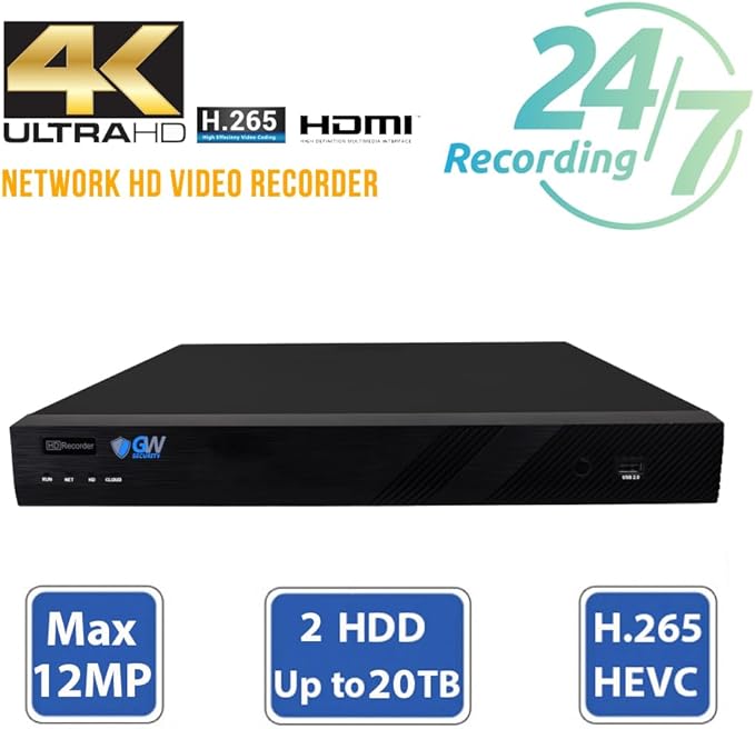 GW Security 32 Channel 4K NVR 5MP H.265 IP Surveillance Security Camera System with 24-Piece Super HD 1920P Weatherproof Microphone PoE Security Dome Cameras, AI Human Detection