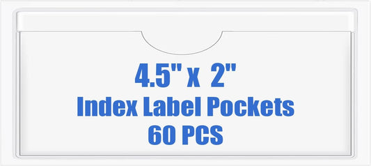 Origin-Joy 60 PCS Self Adhesive Index Card Pockets with Top Open, Clear Plastic Label Holder for Cards of Note, Library and Business, Adhesive Label Pockets & Card Holder (4.5 x 2 inch)