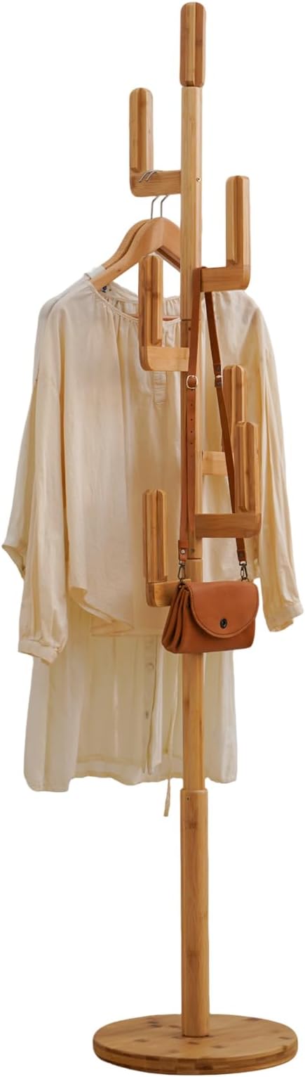 Bamboo Cactus Coat & Clothes Rack Stand, Standing Freestanding Clothing Racks with 6 Hooks for Adults & Kids, Heavy Duty Modern Entryway Living Room Bedroom Corner Coat Rack cactus-2