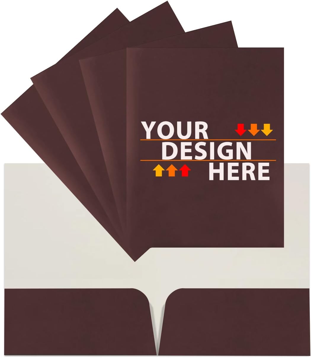 JAM PAPER Custom Printed Semi-Gloss Folders with Round Corner Pockets - Personalized Logo & Text - 10 pt C2S - Brown - 100/Pack