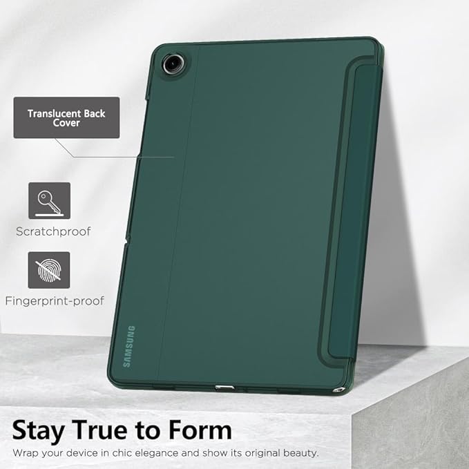 MoKo Case for Galaxy Tab A11+ Plus/A9+ 11-Inch 2025/2023, Slim Stand Protective Smart Cover with Hard PC Translucent Back Shell for Galaxy Tab A11+/A9 Plus Tablet, Auto Wake/Sleep, Midnight Green