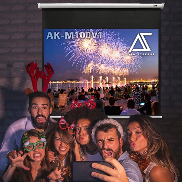Akia Screens Retractable Projector Screen Pull Down 110 inch 4:3 8K 4K HD 3D White Projection Screen Manual B for Movie Home Theater Office Indoor Ceiling Wall Mount, AK-M110V1