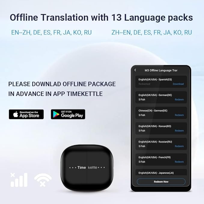Timekettle M3 3 in 1 Language Translation Earbuds,43 Languages & 96 Accents, Offline Translator, No Subscription,for Exploring Expat Life Freely, APP Compatible with iOS & Android