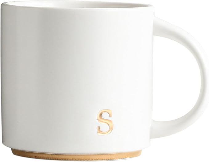 COLLECTIVE HOME - Monogram Ceramic Mugs, 15 oz Golden Initial Coffee Cups, Elegant Alphabet Tea Mugs, Elegant Personalized Mug with Gift Box, Luxurious Cups for Office and Home (s)