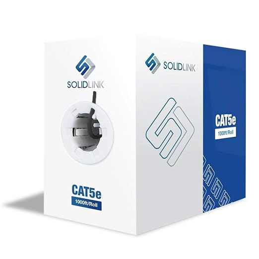 CAT5e Ethernet Cable – 24AWG Solid UTP Unshielded CAT 5E, High-Speed Network, RJ45 CCA, Easy Pull Box (1000 FT, Black)