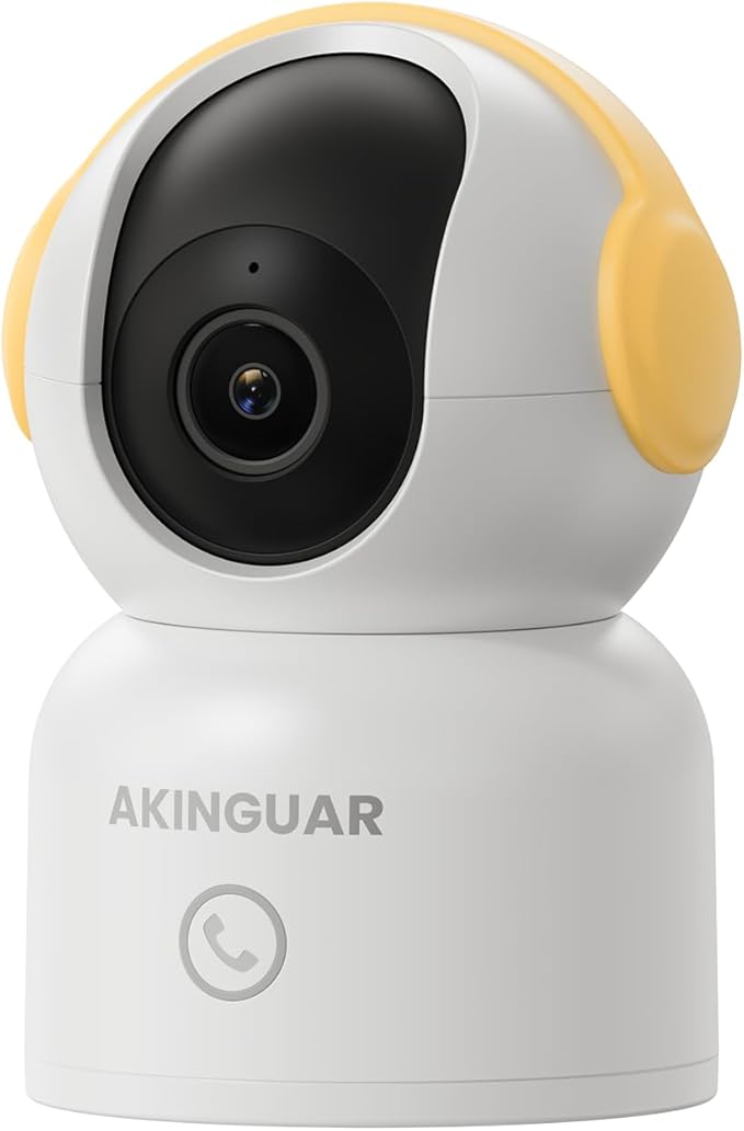 2K 3MP Indoor Security Camera, 5GHz/2.4GHz WiFi Camera,Security Camera for Home, 360°Pan Security Cameras with Motion Detection & One-Touch Call, Night Vision, Compatible with Alexa, Yellow