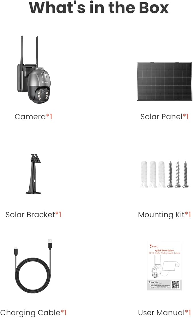4G LTE Cellular Solar Security Camera Wireless Outdoor,AOV 24/7 Continuous Recording Camera with SIM Card,AI Tracking Detection,32GB Memory SD Card, 360°Pan & Tilt Surveillance, IP66, No WiFi