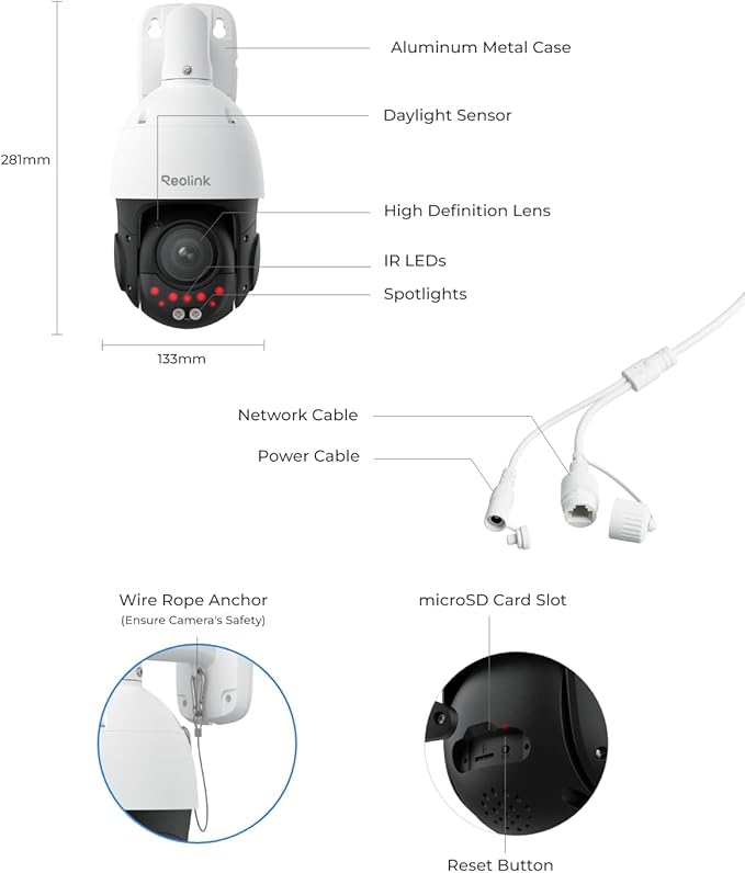 REOLINK 4K UHD PoE PTZ Camera for Outdoor Security, 360° Pan & 90° Tilt for Auto Tracking, 5X Optical Zoom and 3D Zoom, AI Detection, Color Night Vision, 24/7 Recording, 2 Way Talk, RLC-823S1