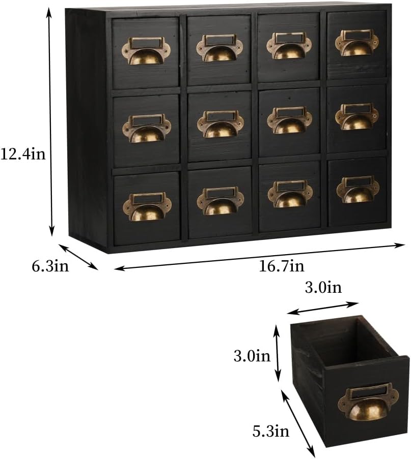 Apothecary Drawers Apothecary Cabinet with Drawers Card Catalog Cabinet Wooden Card Catalog Wooden Storage Box for Desktop Organizer (Black12)
